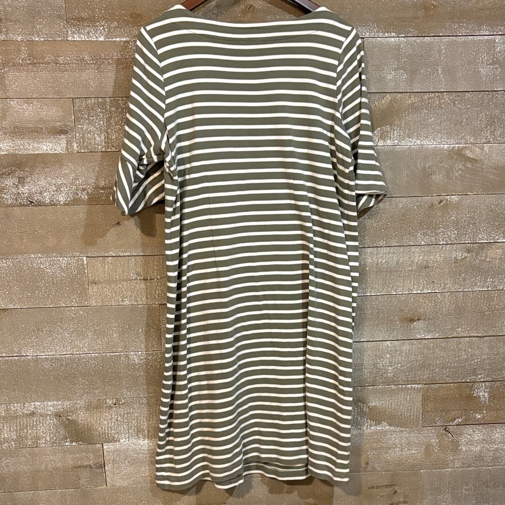 Talbots  Grey and White Striped Midi Dress